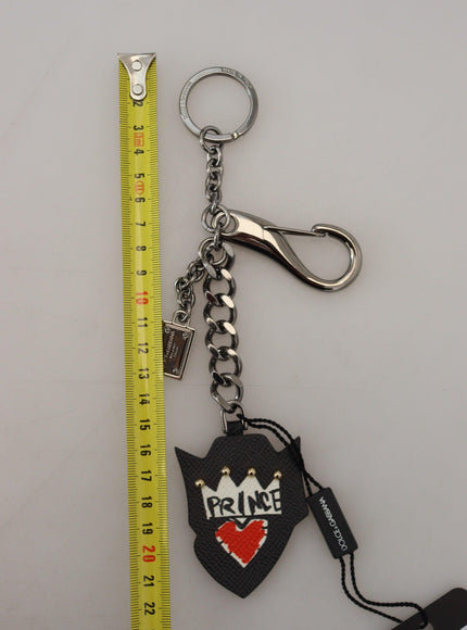 Dolce & Gabbana Black Prince Studs Logo Silver Brass Keychain