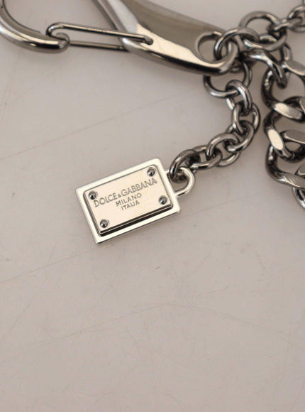 Dolce & Gabbana Black Prince Studs Logo Silver Brass Keychain