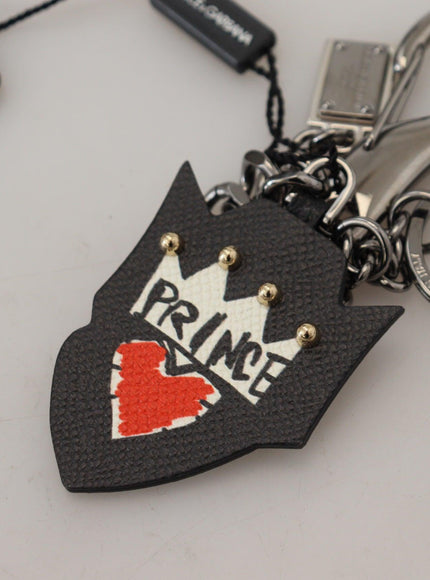 Dolce & Gabbana Black Prince Studs Logo Silver Brass Keychain