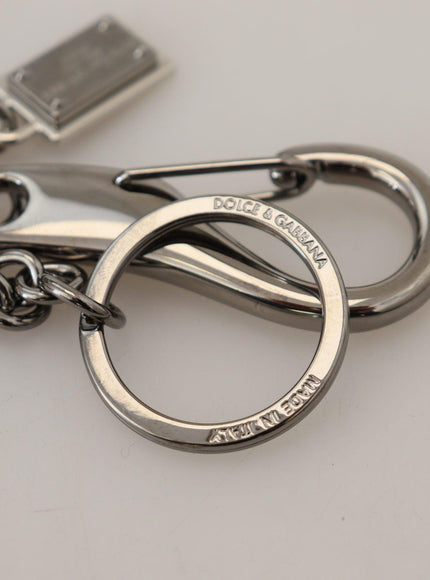Dolce & Gabbana Black Prince Studs Logo Silver Brass Keychain