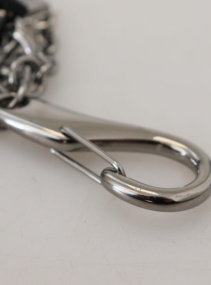 Dolce & Gabbana Black Prince Studs Logo Silver Brass Keychain