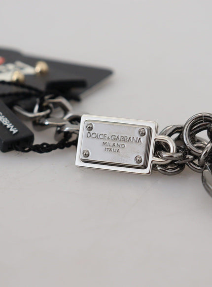 Dolce & Gabbana Black Prince Studs Logo Silver Brass Keychain