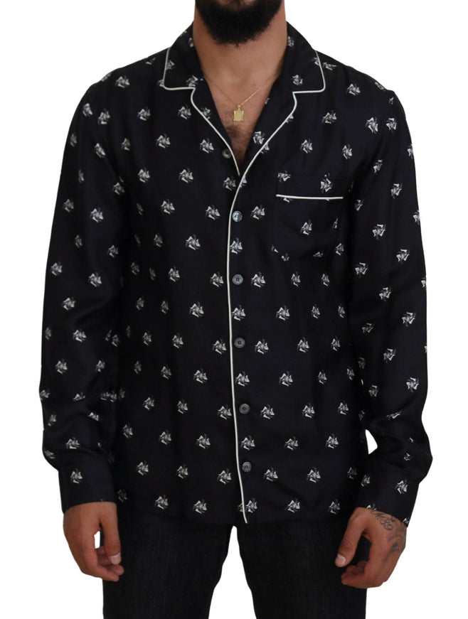 Dolce & Gabbana Black Printed Collared Men Long Sleeve Pajama Top - Ellie Belle