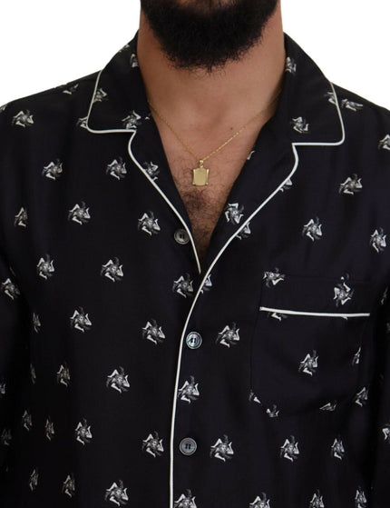 Dolce & Gabbana Black Printed Collared Men Long Sleeve Pajama Top - Ellie Belle