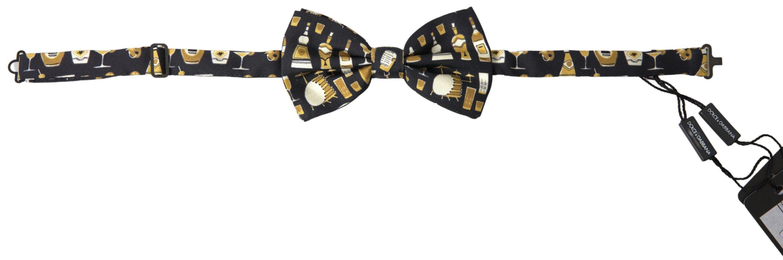 Dolce & Gabbana Black Printed Silk Adjustable Men Neck Papillon Bow Tie - Ellie Belle