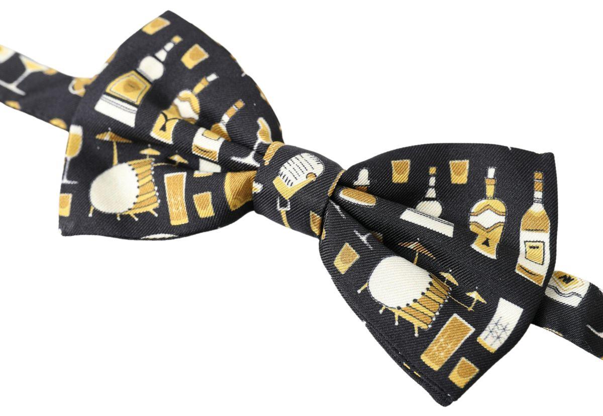 Dolce & Gabbana Black Printed Silk Adjustable Men Neck Papillon Bow Tie - Ellie Belle