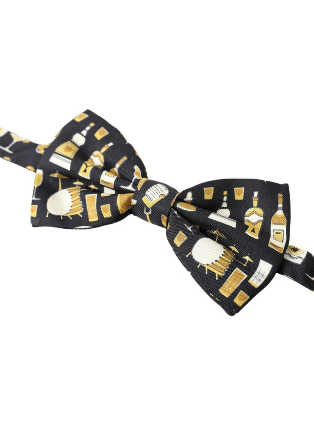 Dolce & Gabbana Black Printed Silk Adjustable Men Neck Papillon Bow Tie - Ellie Belle