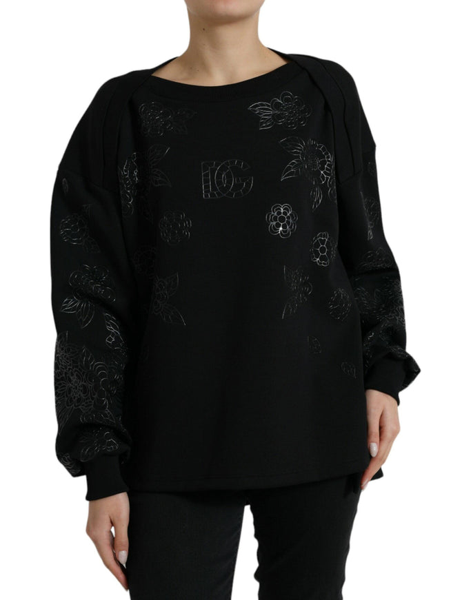 Dolce & Gabbana Black Pullover Floral Logo Applique Sweater - Ellie Belle