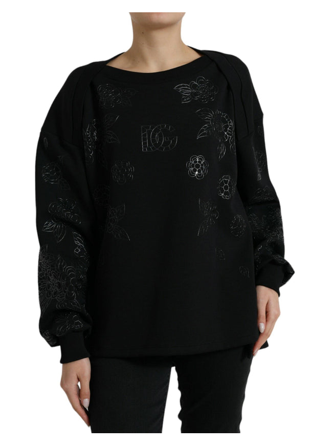 Dolce & Gabbana Black Pullover Floral Logo Applique Sweater - Ellie Belle