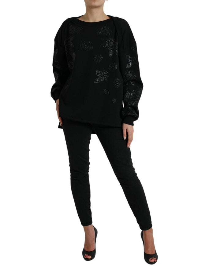 Dolce & Gabbana Black Pullover Floral Logo Applique Sweater - Ellie Belle