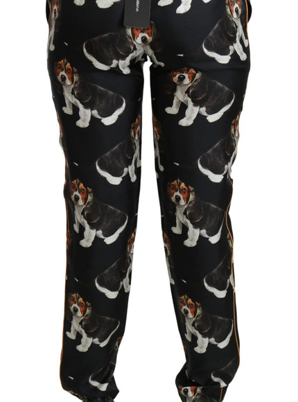 Dolce & Gabbana Black Puppy Dog Mid Waist Skinny Silk Pants - Ellie Belle