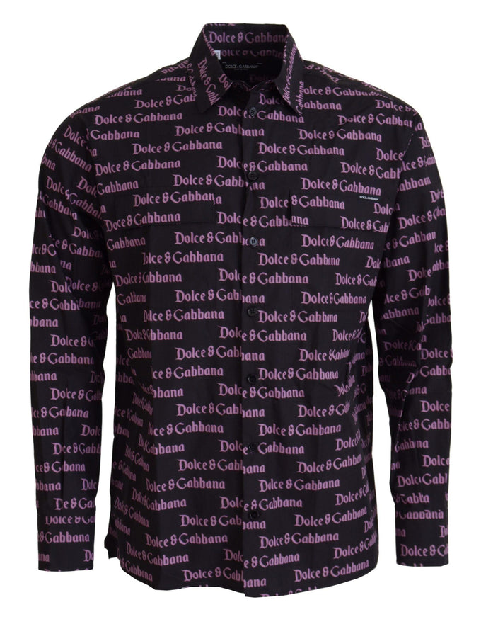 Dolce & Gabbana Black Purple Logo Slim Dress Formal Shirt - Ellie Belle