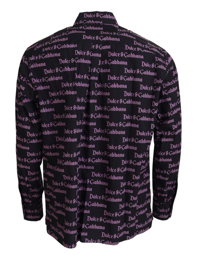 Dolce & Gabbana Black Purple Logo Slim Dress Formal Shirt - Ellie Belle