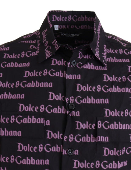 Dolce & Gabbana Black Purple Logo Slim Dress Formal Shirt - Ellie Belle