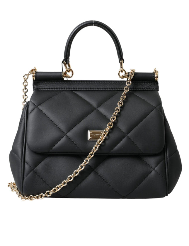 Dolce & Gabbana Black Quilted Leather Women Borse Top Handle Shoulder SICILY Bag - Ellie Belle
