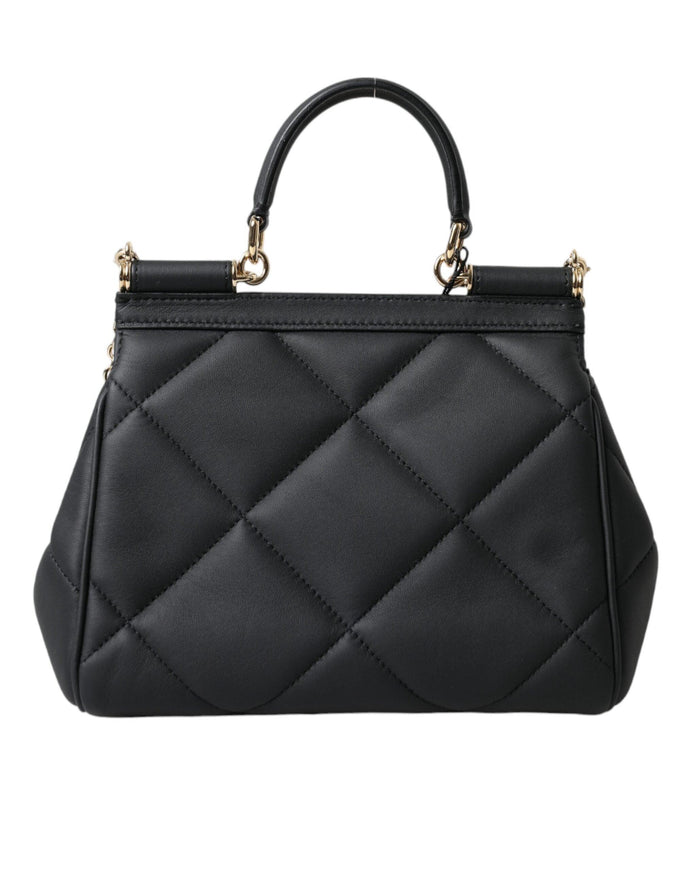 Dolce & Gabbana Black Quilted Leather Women Borse Top Handle Shoulder SICILY Bag - Ellie Belle