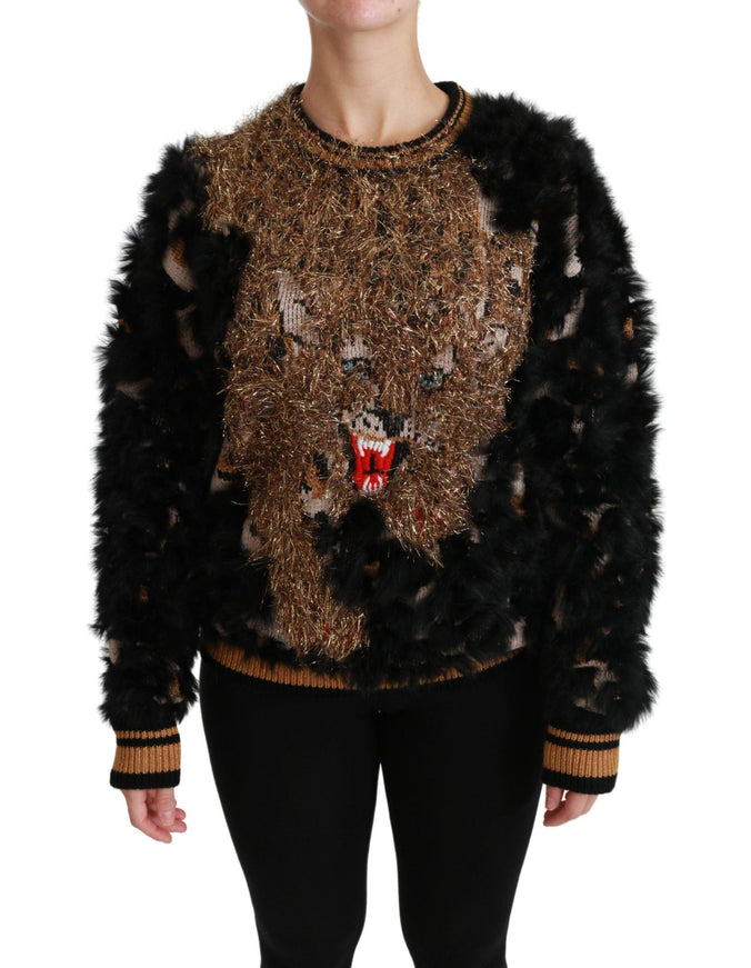 Dolce & Gabbana Black Rabbit Fur Pullover Wool Sweater