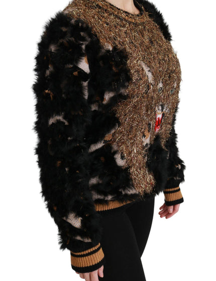 Dolce & Gabbana Black Rabbit Fur Pullover Wool Sweater - Ellie Belle