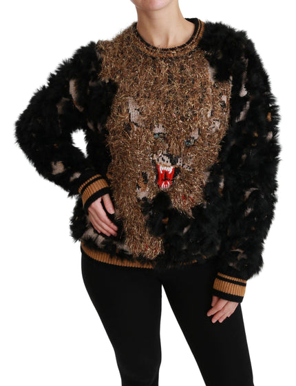 Dolce & Gabbana Black Rabbit Fur Pullover Wool Sweater - Ellie Belle