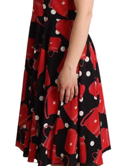 Dolce & Gabbana Black Red Bag Print A-line Mid Length Dress