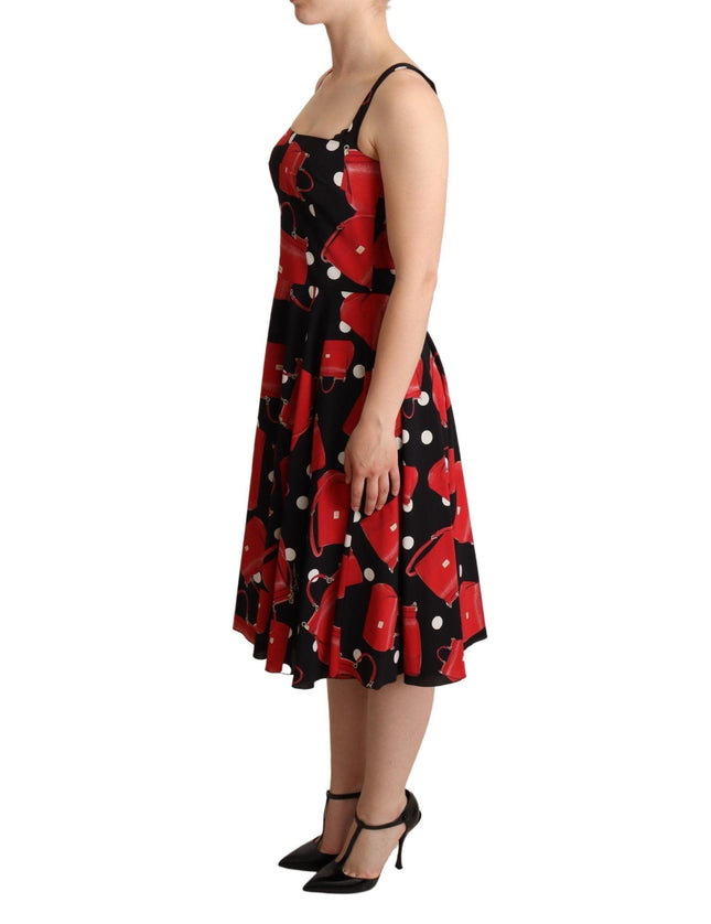 Dolce & Gabbana Black Red Bag Print A-line Mid Length Dress - Ellie Belle