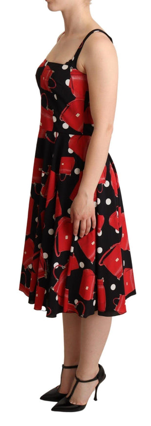 Dolce & Gabbana Black Red Bag Print A-line Mid Length Dress - Ellie Belle