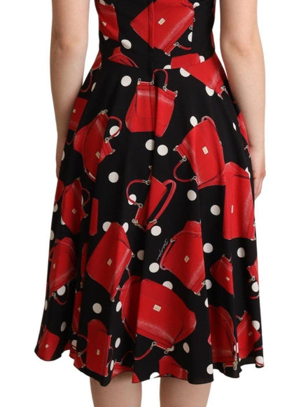 Dolce & Gabbana Black Red Bag Print A-line Mid Length Dress