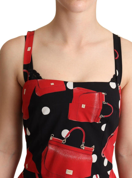 Dolce & Gabbana Black Red Bag Print A-line Mid Length Dress
