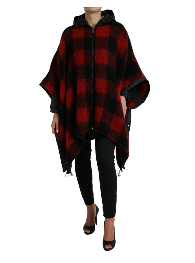 Dolce & Gabbana Black Red Buffalo Check Hooded Poncho Jacket - Ellie Belle