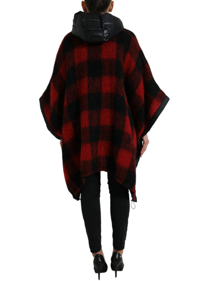Dolce & Gabbana Black Red Buffalo Check Hooded Poncho Jacket - Ellie Belle