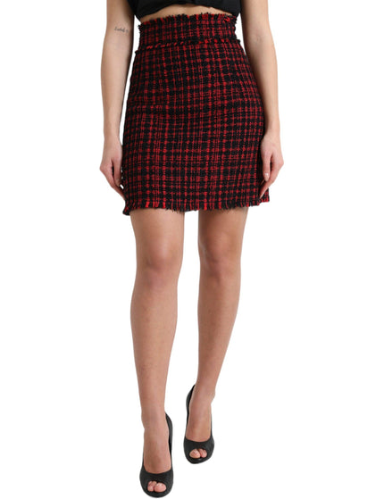 Dolce & Gabbana Black Red Cotton High Waist Tartan Tweed Mini Skirt - Ellie Belle