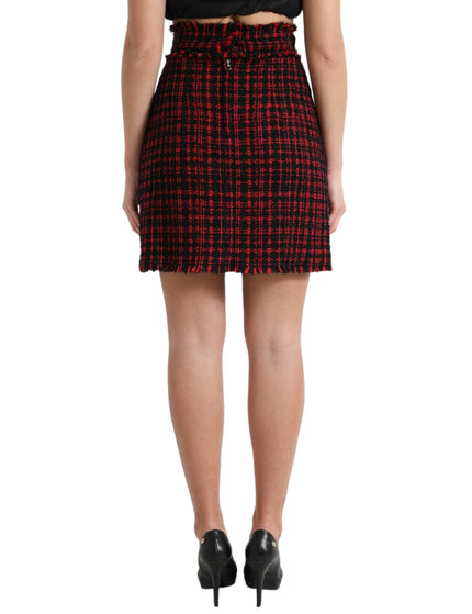 Dolce & Gabbana Black Red Cotton High Waist Tartan Tweed Mini Skirt - Ellie Belle