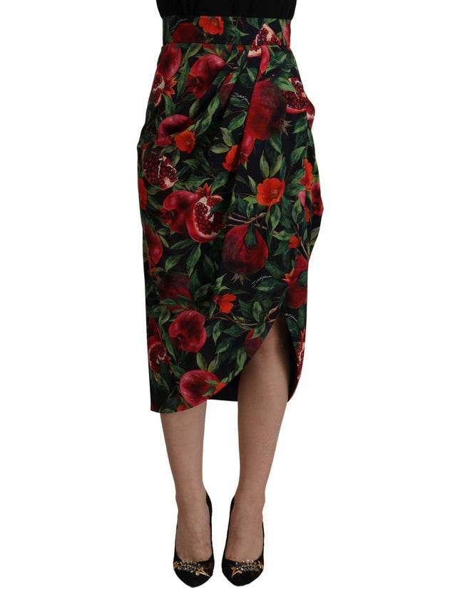 Dolce & Gabbana Black Red Fruit Stretch Wrap Skirt - Ellie Belle