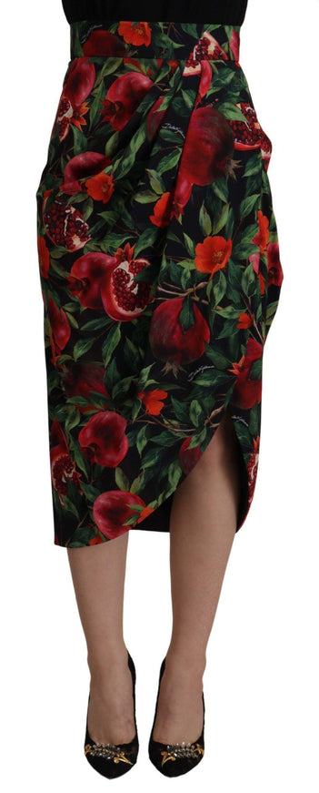 Dolce & Gabbana Black Red Fruit Stretch Wrap Skirt - Ellie Belle