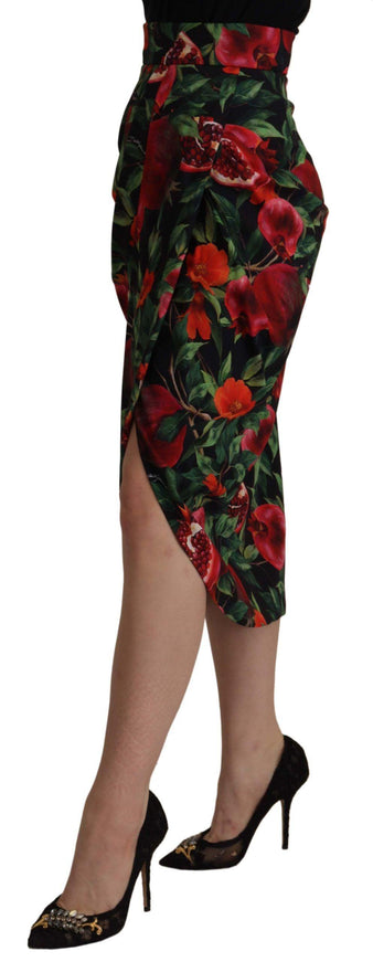 Dolce & Gabbana Black Red Fruit Stretch Wrap Skirt - Ellie Belle