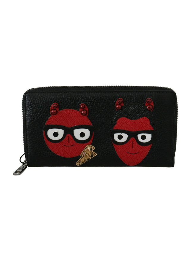 Dolce & Gabbana Black Red Leather #DGFAMILY Zipper Continental Wallet - Ellie Belle