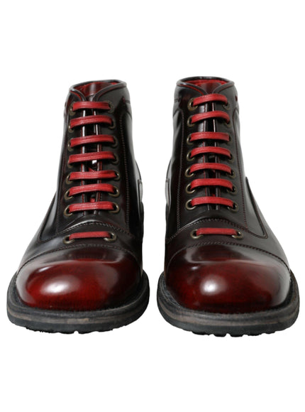 Dolce & Gabbana Black Red Leather Lace Up Ankle Boots Shoes - Ellie Belle