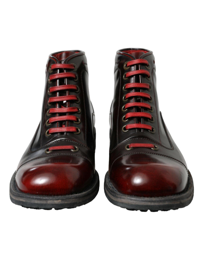 Dolce & Gabbana Black Red Leather Lace Up Ankle Boots Shoes - Ellie Belle