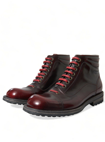Dolce & Gabbana Black Red Leather Lace Up Ankle Boots Shoes - Ellie Belle