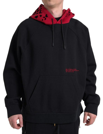 Dolce & Gabbana Black Red Leopard Print Men Hoodie Sweater - Ellie Belle