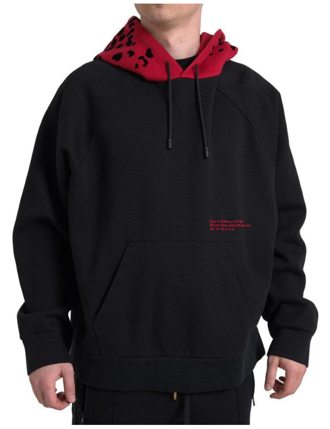 Dolce & Gabbana Black Red Leopard Print Men Hoodie Sweater - Ellie Belle