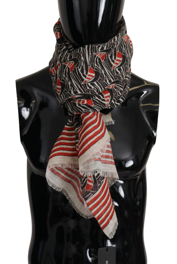 Dolce & Gabbana Black Red Linen Sailboat Stripe Print Shawl Scarf - Ellie Belle