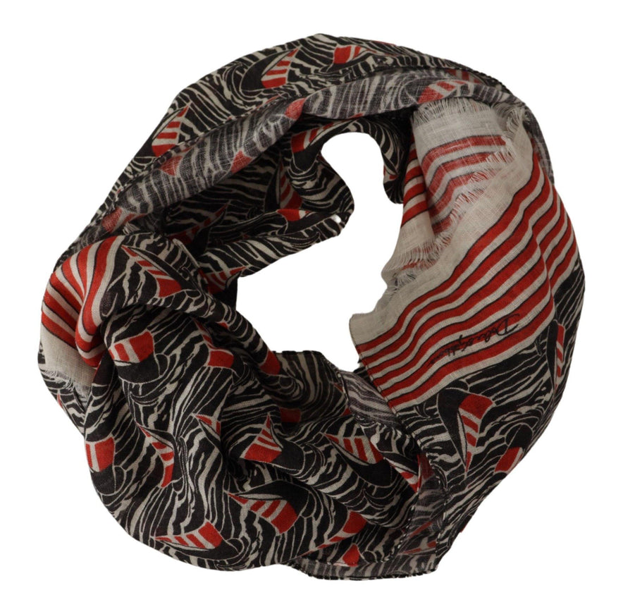 Dolce & Gabbana Black Red Linen Sailboat Stripe Print Shawl Scarf - Ellie Belle