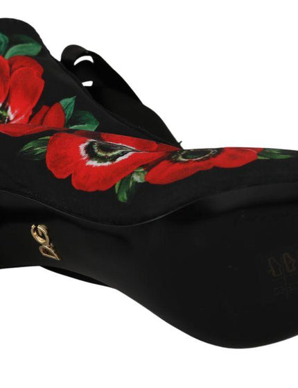 Dolce & Gabbana Black Red Roses Ankle Booties Shoes - Ellie Belle