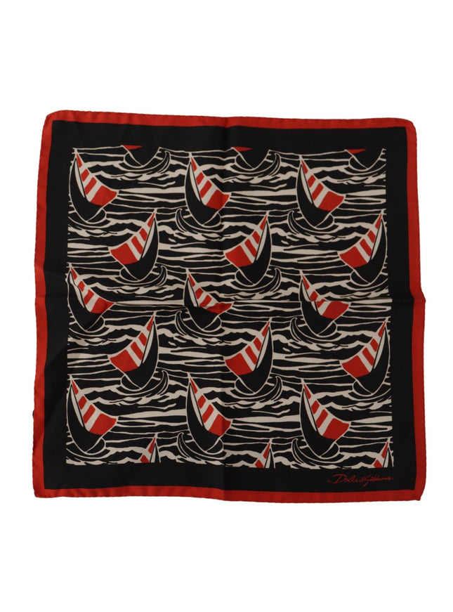 Dolce & Gabbana Black Red Sailboat Square Handkerchief Silk Scarf - Ellie Belle