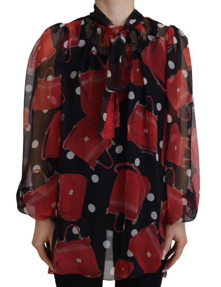 Dolce & Gabbana Black Red Sicily Bag Silk Shirt Top Blouse - Ellie Belle