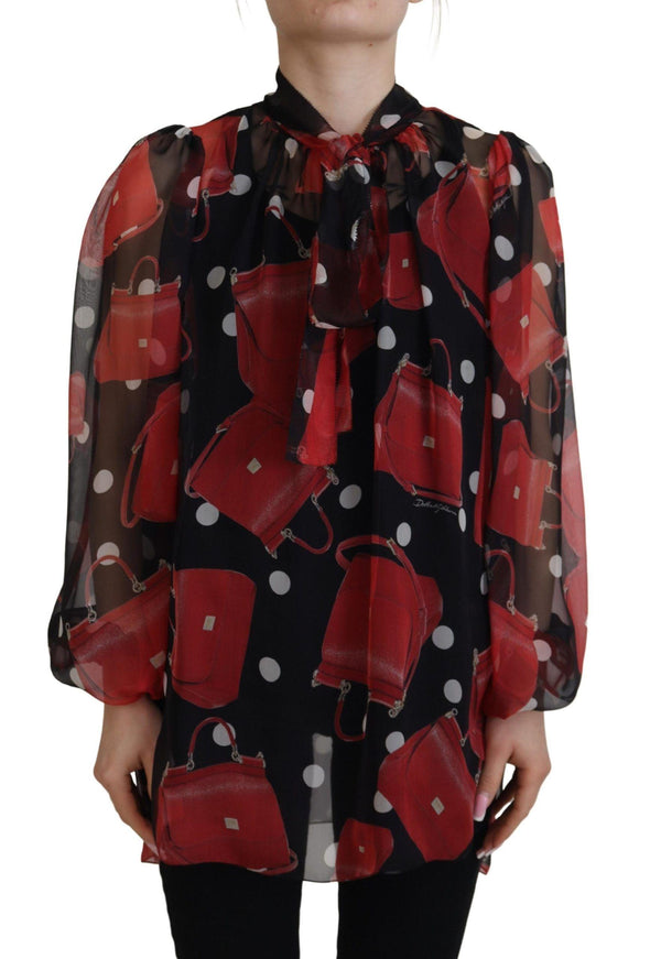 Dolce & Gabbana Black Red Sicily Bag Silk Shirt Top Blouse - Ellie Belle