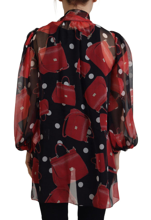 Dolce & Gabbana Black Red Sicily Bag Silk Shirt Top Blouse - Ellie Belle