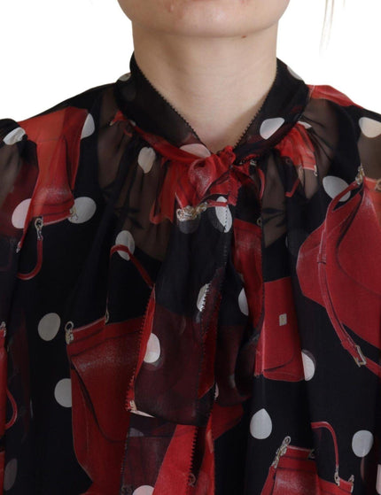Dolce & Gabbana Black Red Sicily Bag Silk Shirt Top Blouse - Ellie Belle