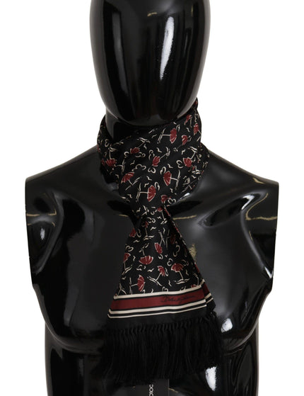 Dolce & Gabbana Black Red Umbrellas Patterned Shawl Fringe Scarf - Ellie Belle